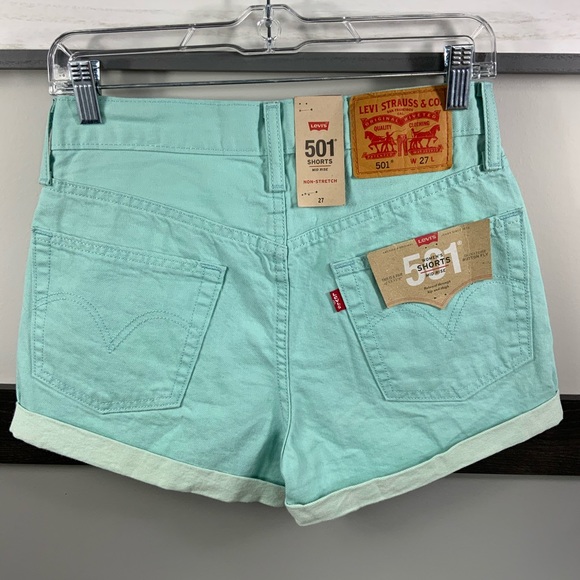 LEVI’S pastel mint 501 jeans shorts mid rise W27 - Picture 2 of 12